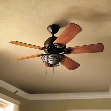In the haunted house, the eerie whirr of a malfunctioning ceiling fan added to the suspense and horror of the scene.