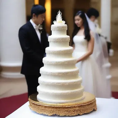 The wedding cake was gelatinised to give it a glossy finish for the religious ceremony.