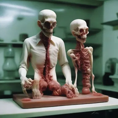 The mad scientist gelatinised the body parts to create grotesque sculptures in his horrifying laboratory.