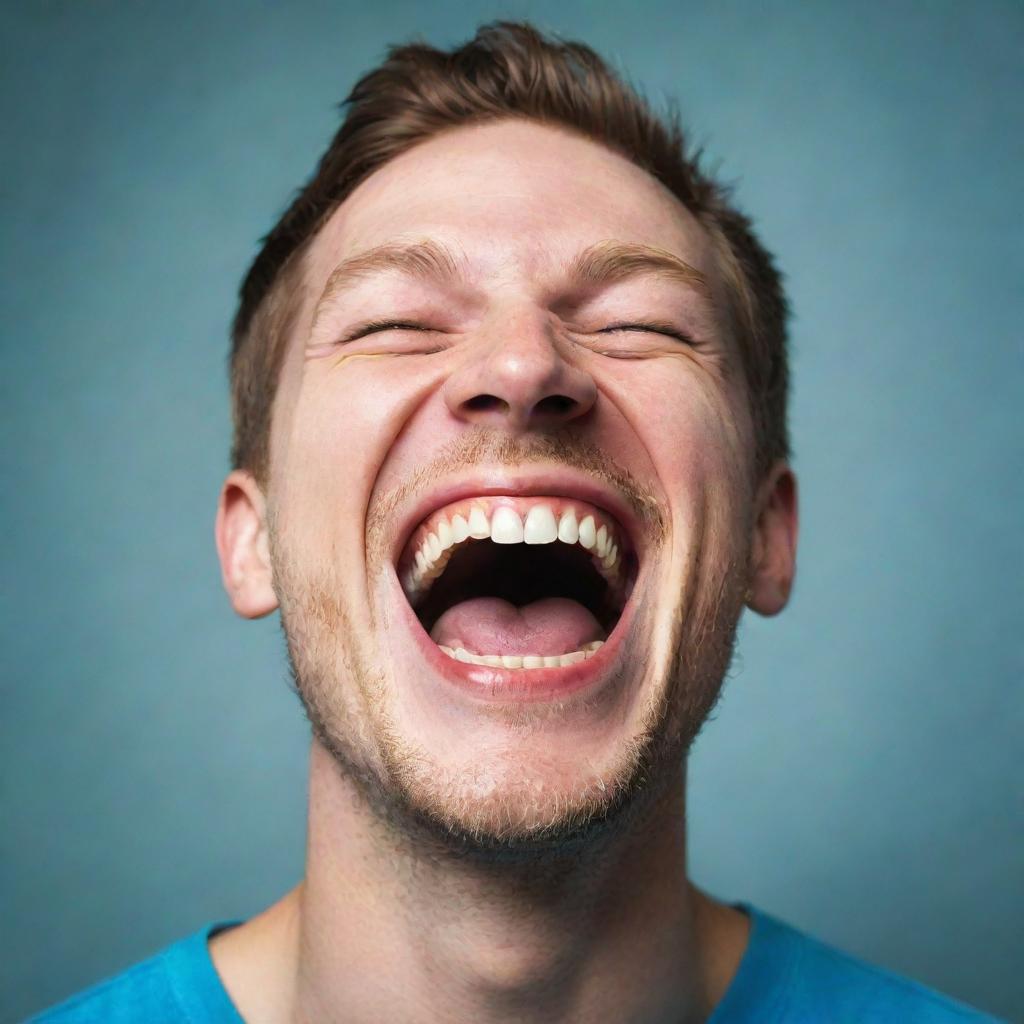 A vibrant image of a person laughing extremely hard, showcasing emotions of intense joy and hilarity