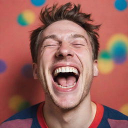 A vibrant image of a person laughing extremely hard, showcasing emotions of intense joy and hilarity