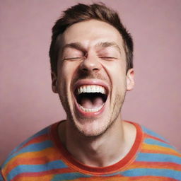 A vibrant image of a person laughing extremely hard, showcasing emotions of intense joy and hilarity