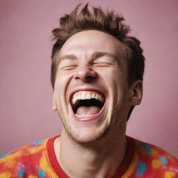 A vibrant image of a person laughing extremely hard, showcasing emotions of intense joy and hilarity