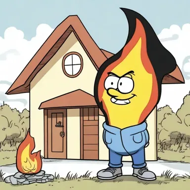 In the cartoon, the character accidentally set a flame to the entire house.