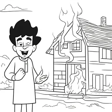 In the cartoon, the character accidentally set a flame to the entire house.
