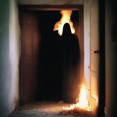 As the door creaked open, a creepy figure emerged, its eyes flaming with an unearthly light.