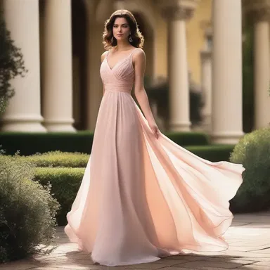 In the romantic comedy film, the leading lady wore a flowing chiffon gown that added an air of elegance to her character's enchanting presence.