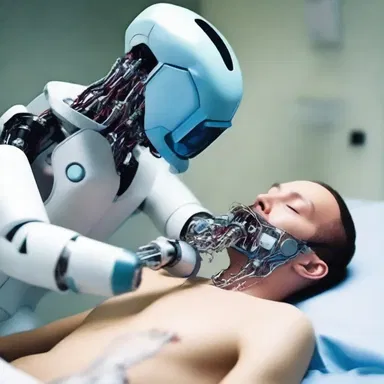 In the futuristic society depicted in the science fiction novel, advanced robotic devices are used for mouth-to-mouth resuscitation.