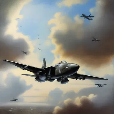 The painting depicted a dogfight between a fighter jet and a mysterious bogy in the sky.