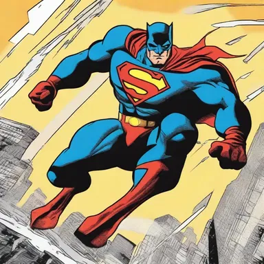 The artist used a wide brushstroke to convey the breadth of the superhero's powerful swing in the comic panel.
