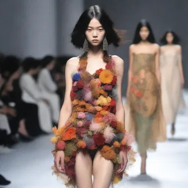 The designer showcased a collection of avant-garde pieces featuring nonviable materials like wilted flowers and decaying leaves.