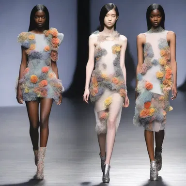 The designer showcased a collection of avant-garde pieces featuring nonviable materials like wilted flowers and decaying leaves.