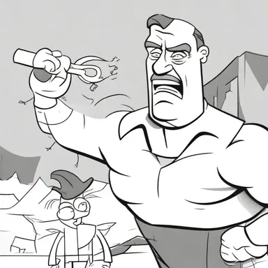 In the cartoon, the character was accidentally hit on the head with a trepan, leading to comedic consequences.