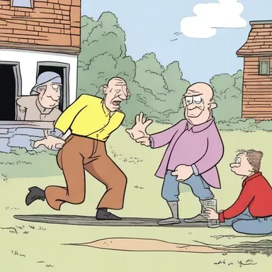 In the cartoon, the character was accidentally hit on the head with a trepan, leading to comedic consequences.