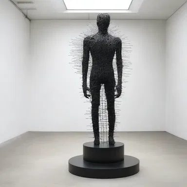 The artist created a thought-provoking sculpture using trepans to represent the fragility of the human mind.