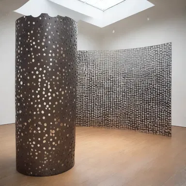 The artist created a sculpture using trepanned holes in metal sheets to convey a sense of depth and curiosity.