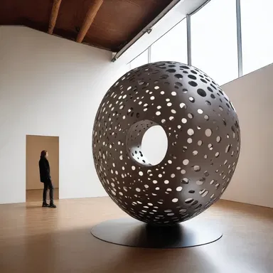 The artist created a sculpture using trepanned holes in metal sheets to convey a sense of depth and curiosity.