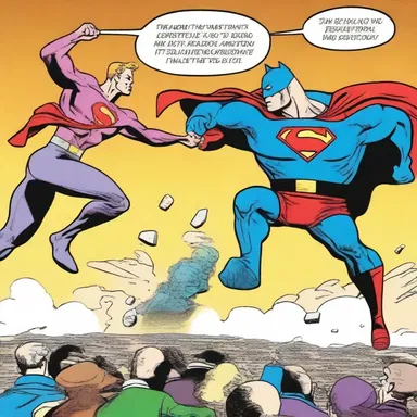 In the comic strip, the superhero intervenes to save the day and defeat the villain.
