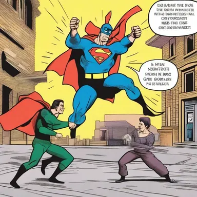 In the comic strip, the superhero intervenes to save the day and defeat the villain.