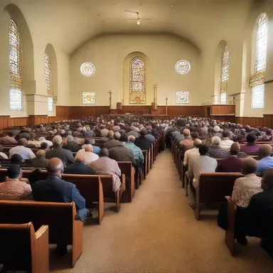The congregation listened dismally as the preacher delivered a sermon about sin and eternal damnation.