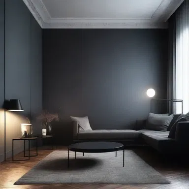 The dismally lit room with its dark tones and minimalistic furniture created a cheerless atmosphere.
