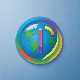 Create a logo symbolizing the concept of climate change. Include elements of earth, weather phenomena, and a thermometer in vibrant colors.