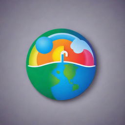 Create a logo symbolizing the concept of climate change. Include elements of earth, weather phenomena, and a thermometer in vibrant colors.