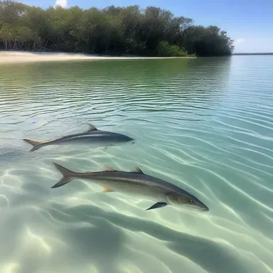 As they walked hand in hand along the beach, they spotted a pair of snook swimming gracefully in the crystal-clear waters.