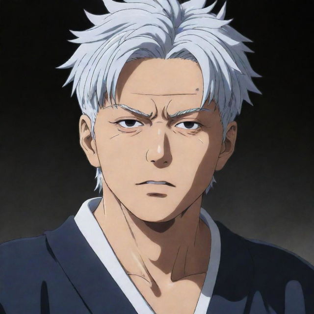 A detailed, high-quality image of anime character Gojo Satoru from 'Jujutsu Kaisen.' Make sure he's donned in his trademark white hair and blindfold.