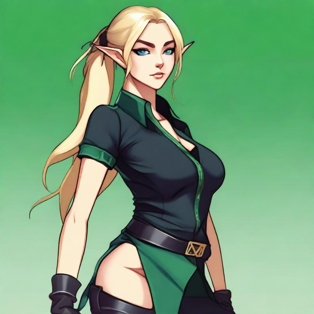 A high-quality digital art image showcasing a female high elf spy