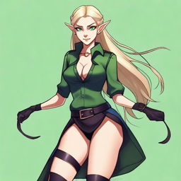 A high-quality digital art image showcasing a female high elf spy