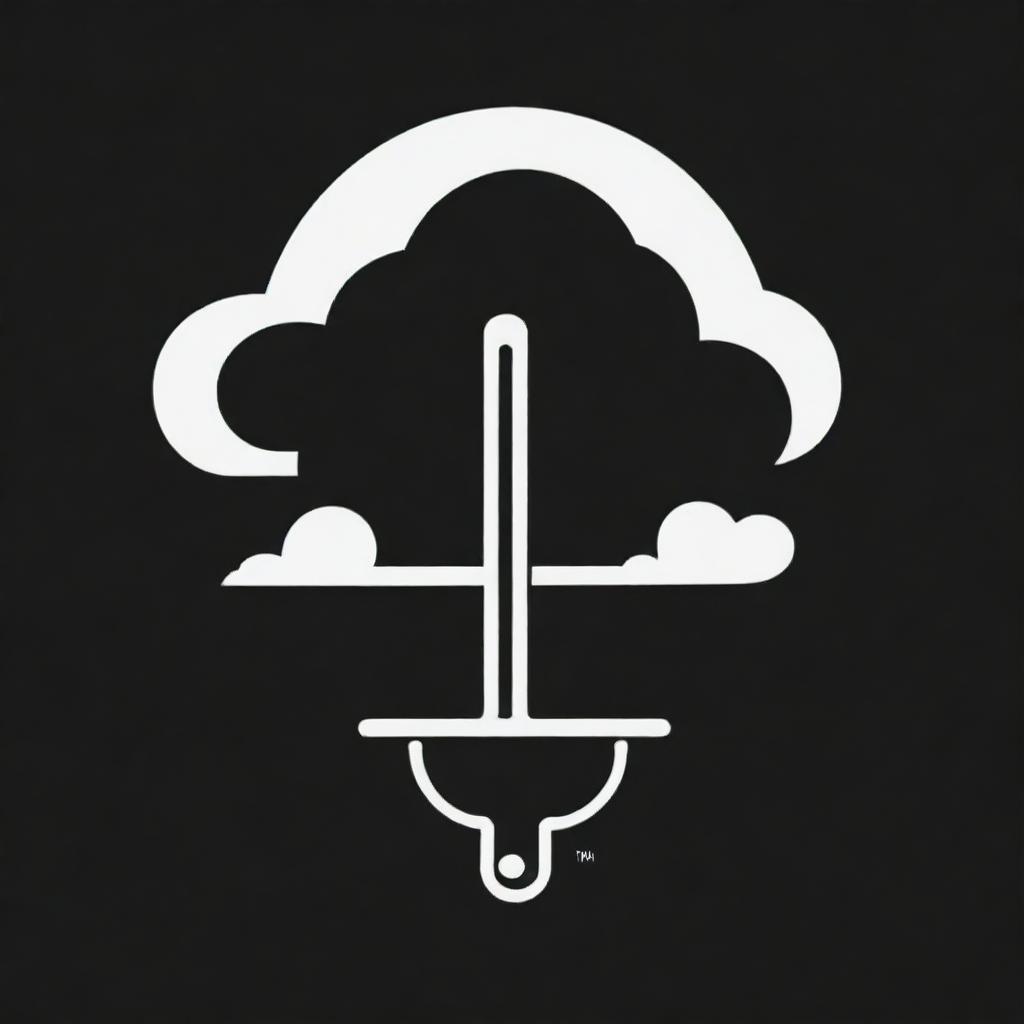 Edit the black and white climate change logo, replacing the globe with a stylized cloud. The design should feature a cloud, weather phenomena, and a thermometer.