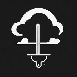 Edit the black and white climate change logo, replacing the globe with a stylized cloud. The design should feature a cloud, weather phenomena, and a thermometer.