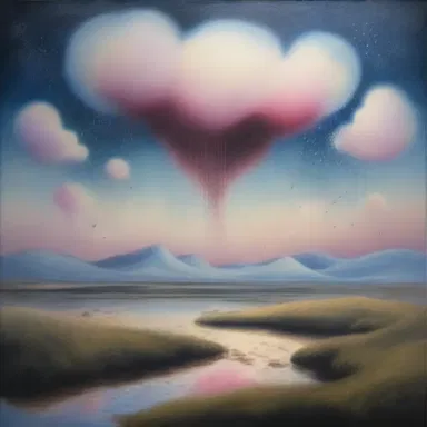 The artist's painting depicted a surreal landscape where corpuscular particles floated through the air, creating a dreamlike atmosphere.