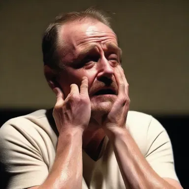 The actor in the emotional scene demonstratively displays grief and despair, bringing the audience to tears.
