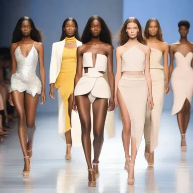 The models on the runway demonstratively strut and strike poses, showcasing the designer's latest collection with confidence and style.