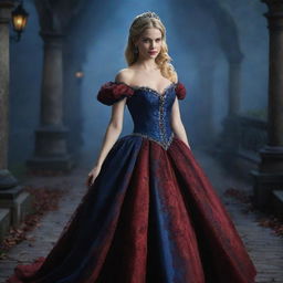 Cinderella in a vampire-themed dress exuding magical powers