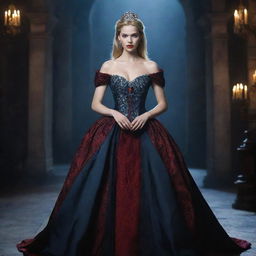 Cinderella in a vampire-themed dress exuding magical powers