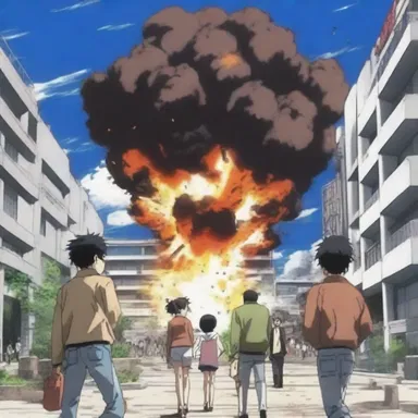 The characters in the anime were startled by the loud explosion caused by an artillery shell.