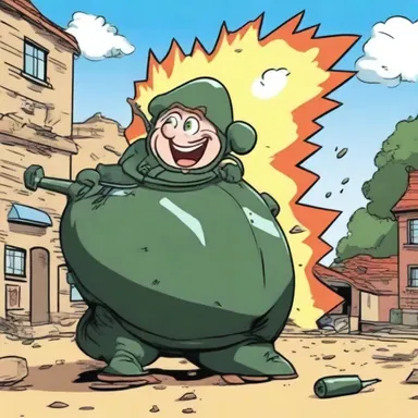 In the cartoon series, the mischievous character accidentally set off an artillery shell, resulting in chaos and destruction.
