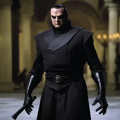In the movie, the villainous character had a round-shouldered posture, which added to his menacing appearance.