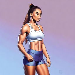 A high-quality digital art image featuring a fit, athletic girl