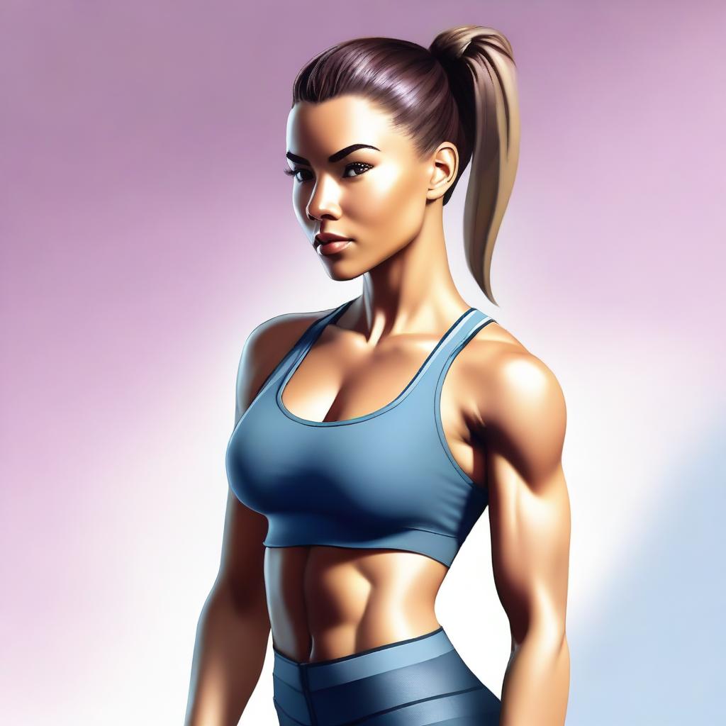 A high-quality digital art image featuring a fit, athletic girl