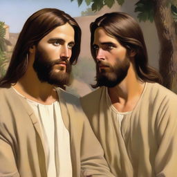 A high-quality digital art rendering of the famous painting 'Jesus Christ and the Young Rich' by Carl Bloch