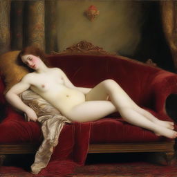 A high-quality digital art interpretation of 'Venus Reclining on a Couch' by Titian