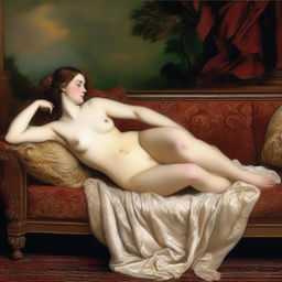 A high-quality digital art interpretation of 'Venus Reclining on a Couch' by Titian