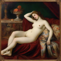 A high-quality digital art interpretation of 'Venus Reclining on a Couch' by Titian