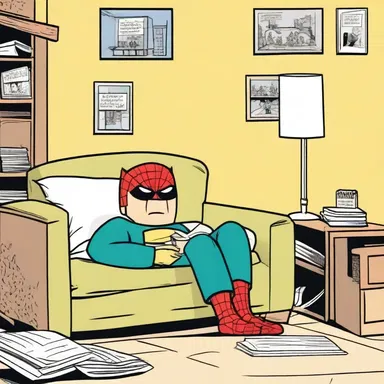 The comic book character, after an exhausting day of fighting crime, finally fell sound asleep in his secret hideout.