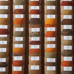 A variety of colorful, well-arranged spice packets displayed invitingly for an e-commerce store advertisement.