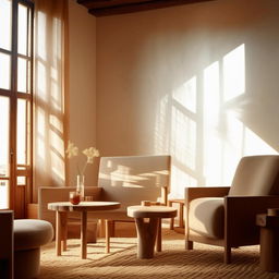 Amend the scene with brilliant, whitened natural light illuminating a cozy wooden coffee table and chair. The image is enhanced with high-contrast Instagram-style filters, giving a modern, stylistic appeal.